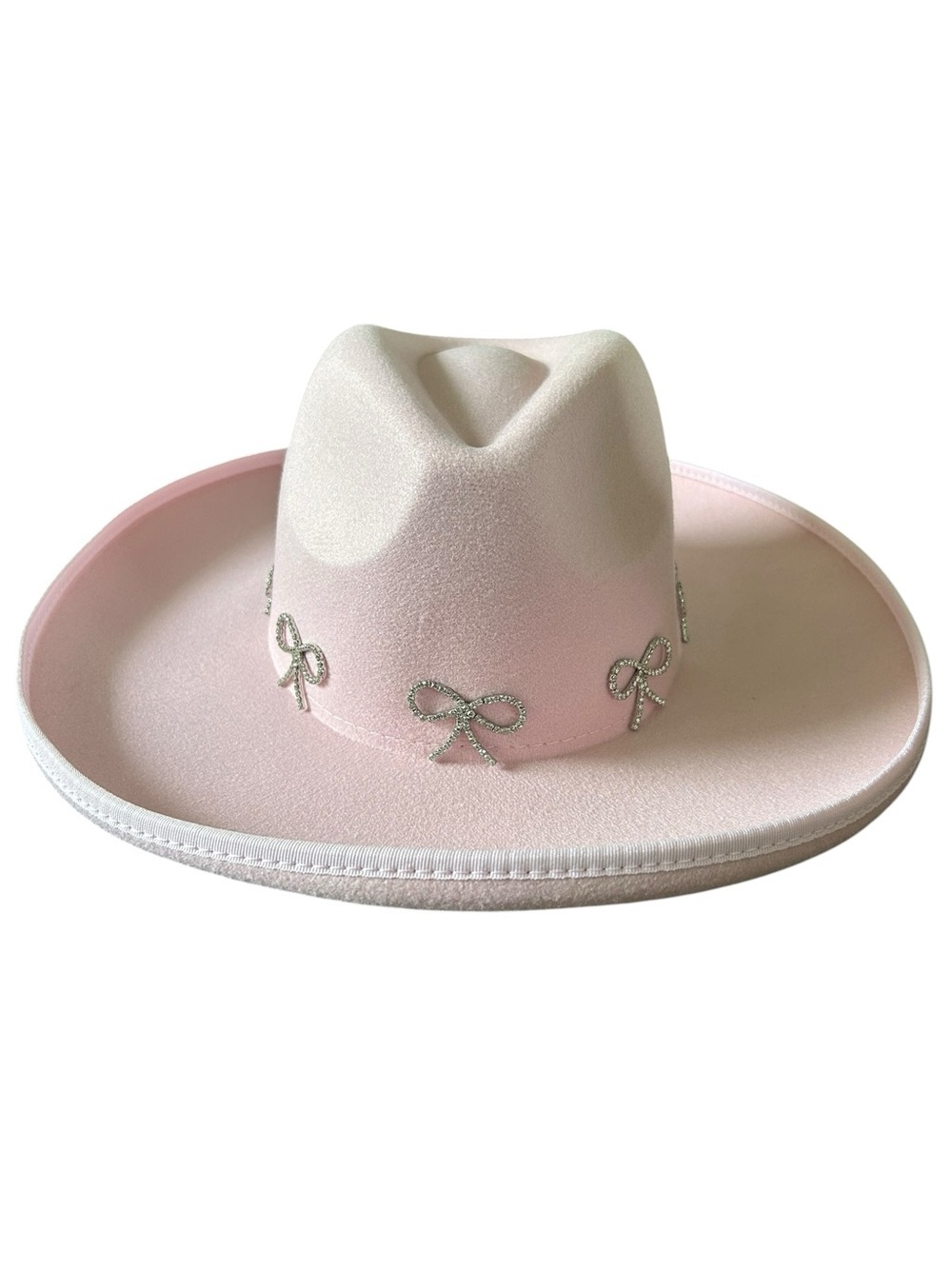 Fame Accessories Pink Faux Suede Cowboy Hat Rhinestone Bows Western Coquette - Picture 3 of 7